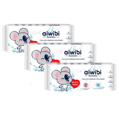 Toallas Húmedas Aiwibi Agua Pack 3x80 Unidades