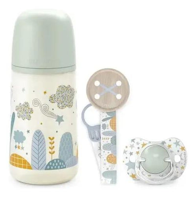 Set Regalo Mamadera 270ml +chupete 0-6m+broche Suavinex Verde