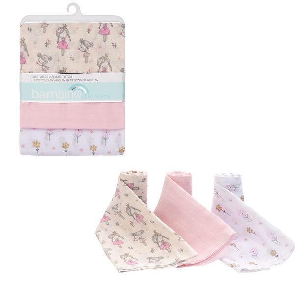 Set 3 Tutos Pañales Algodón Muselina Bebé Niña Rosa