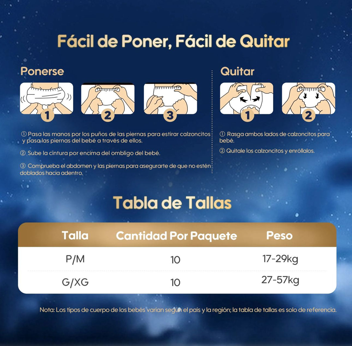 Pañal Calzoncitos Pants Nocturno Comfynite Aiwibi P/M
