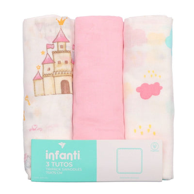 Pack 3 Tutos Infanti Algodón Muselina 75x75cm Rosa
