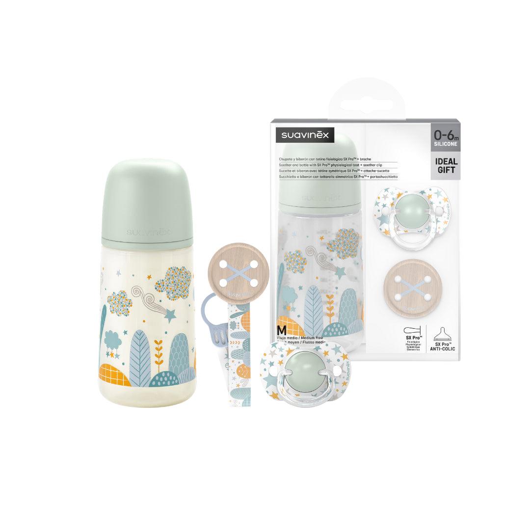 Set Regalo Mamadera 270ml +chupete 0-6m+broche Suavinex Verde