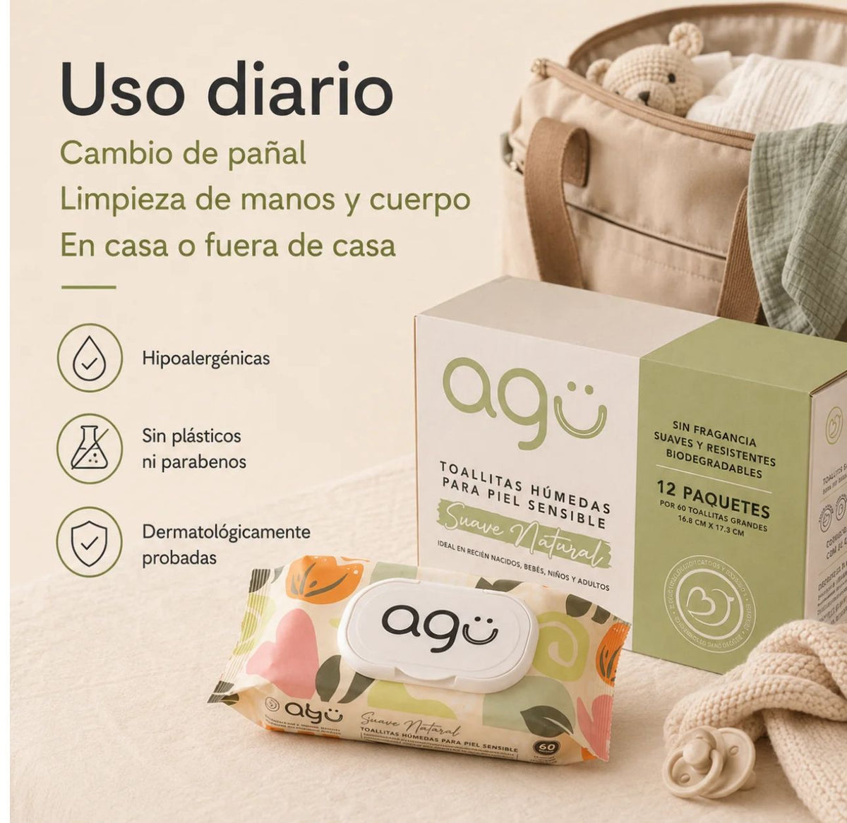 Toallas húmedas piel sensible Agü Cja 12x60unid