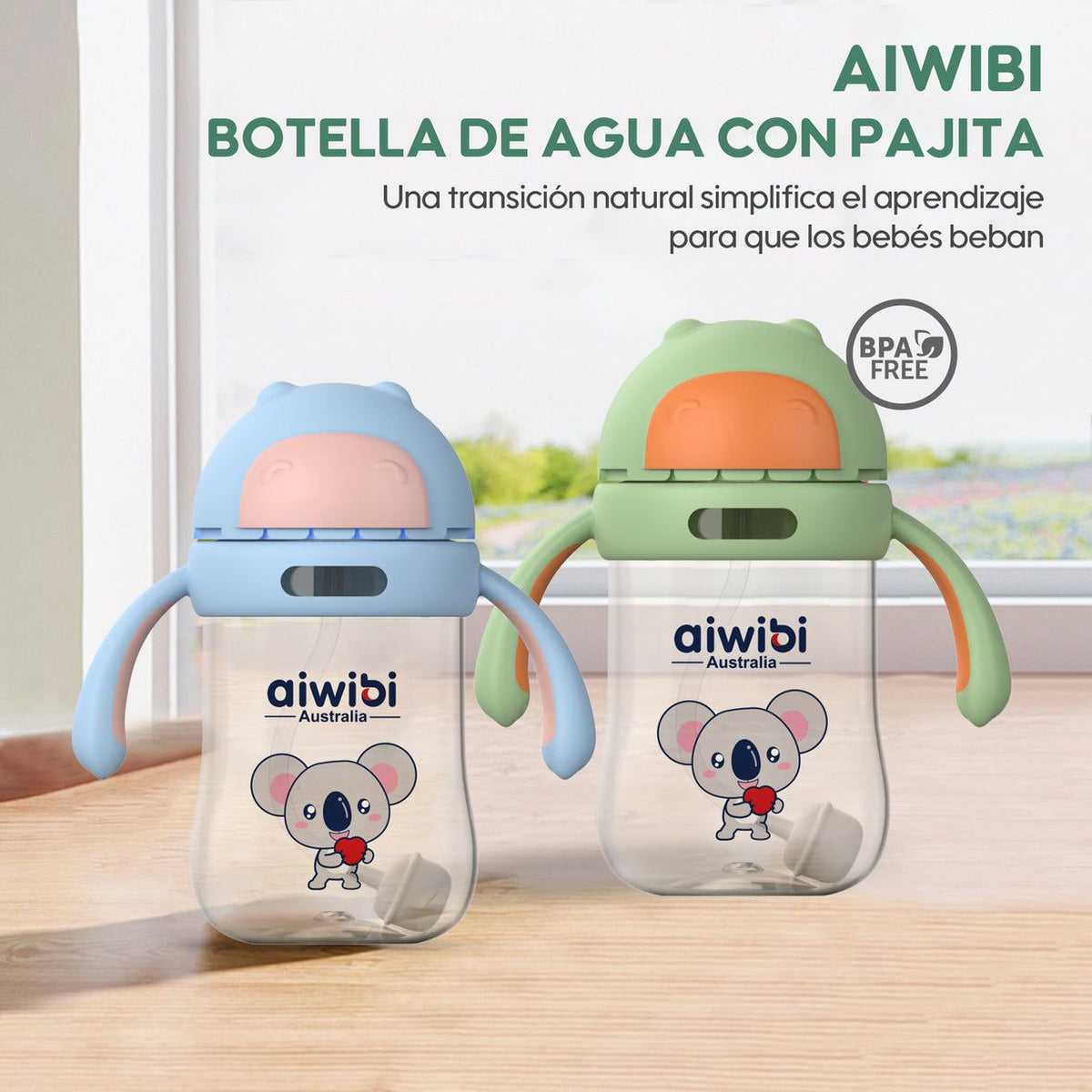 Botella Vaso De Agua Con Bombilla Bebés Aiwibi 300ml