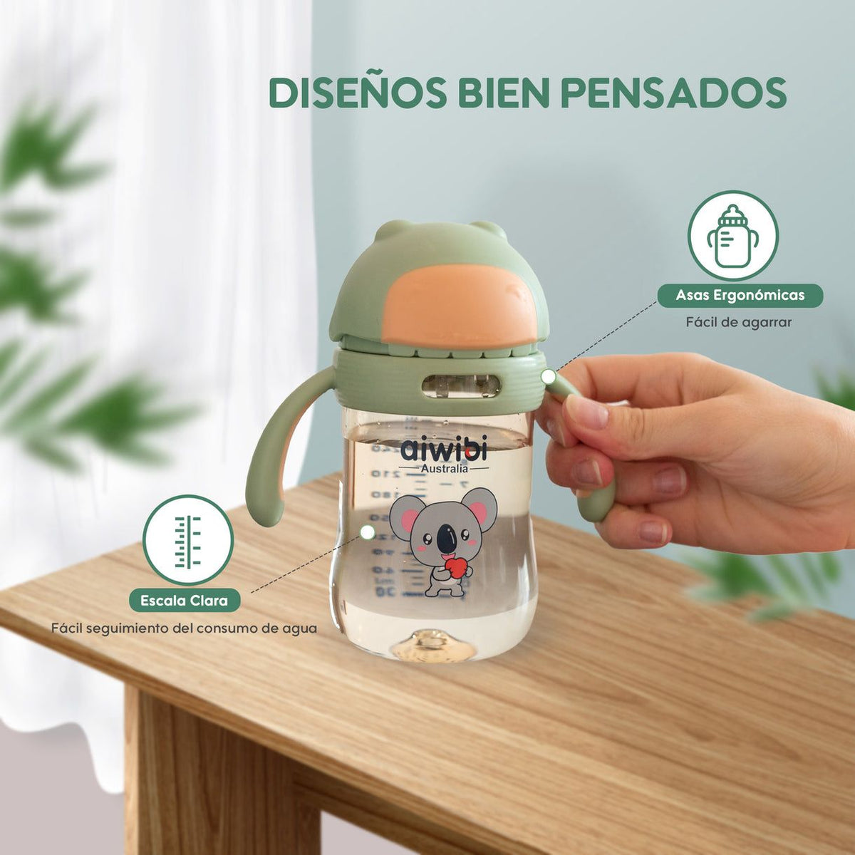 Botella Vaso De Agua Con Bombilla Bebés Aiwibi 300ml