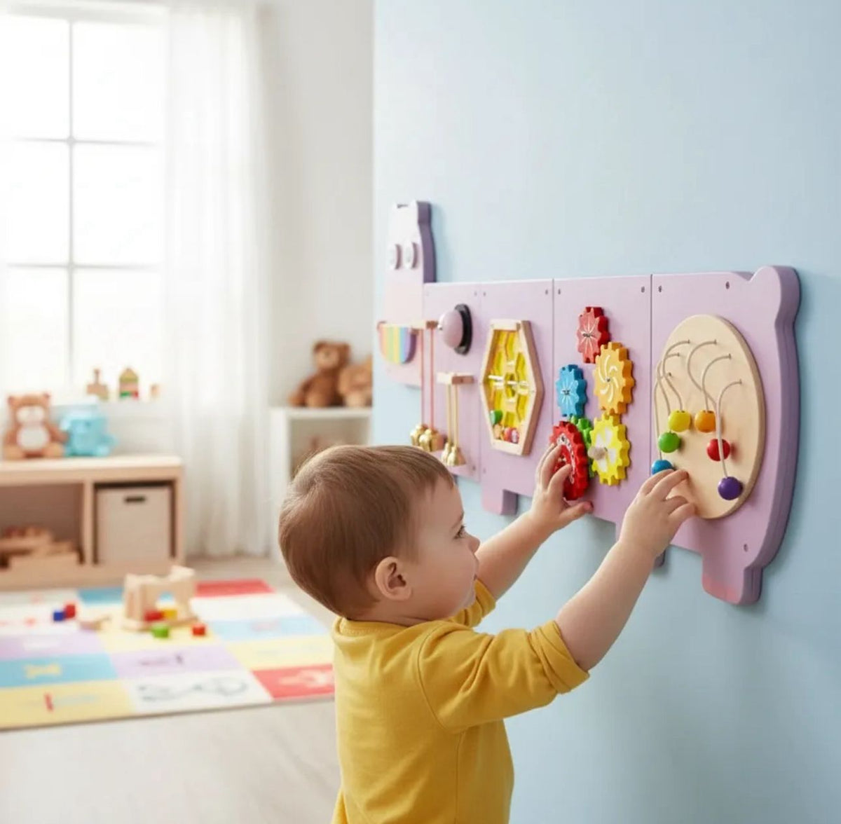 Juego Sensorial Madera Niño Panel Pared Hipopotamo Didáctico