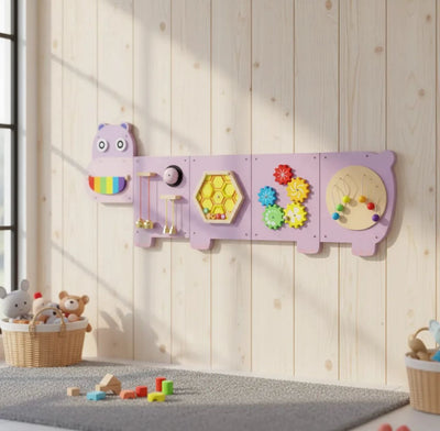 Juego Sensorial Madera Niño Panel Pared Hipopotamo Didáctico