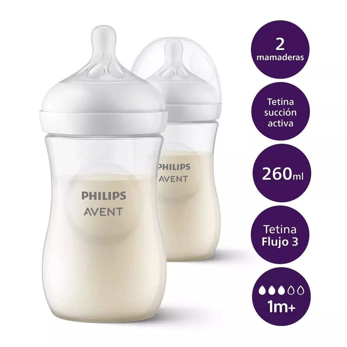 Pack 2 Mamadera Avent Natural Response 1m+ 260ml Traslúcido