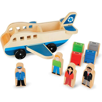 Juguete avion de madera didáctico con pasajeros y equipaje