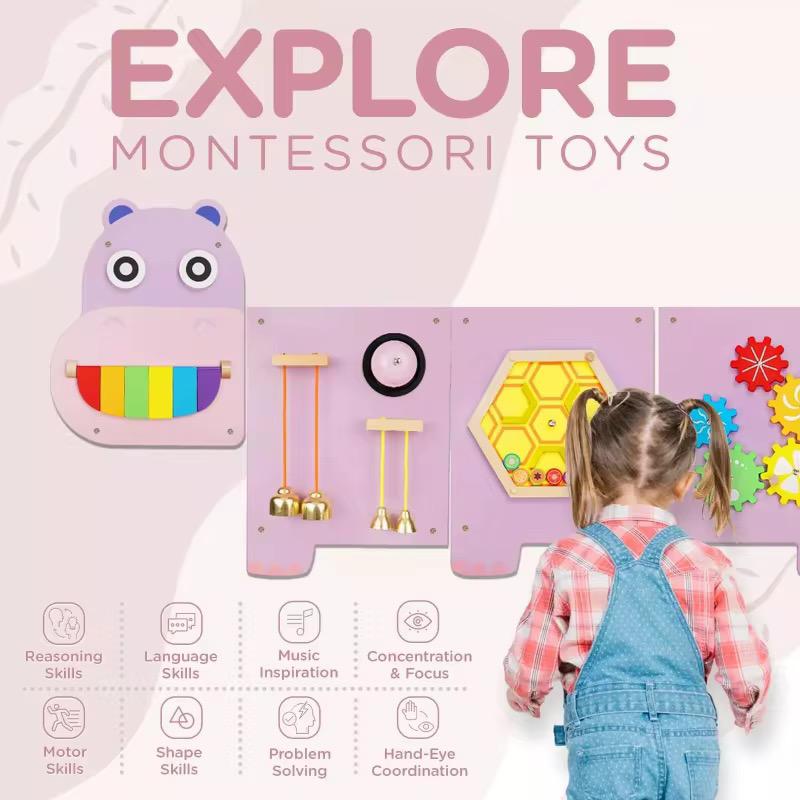 Juego Sensorial Madera Niño Panel Pared Hipopotamo Didáctico