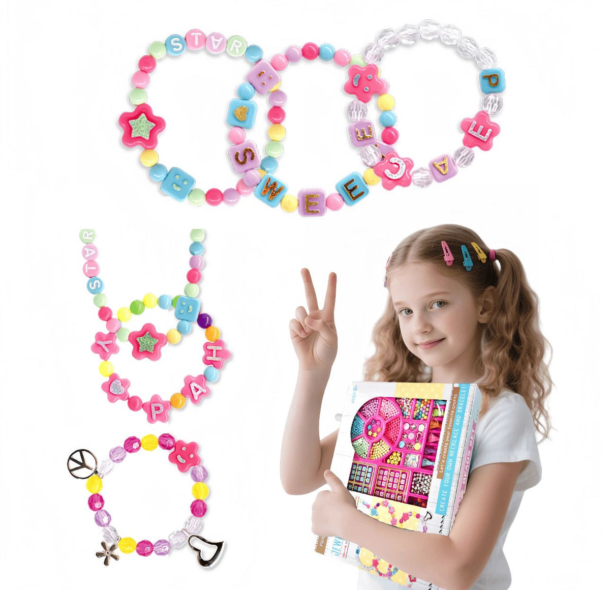 Set Juego Cuenta Y Mostacilla Pulseras-collares Niñas