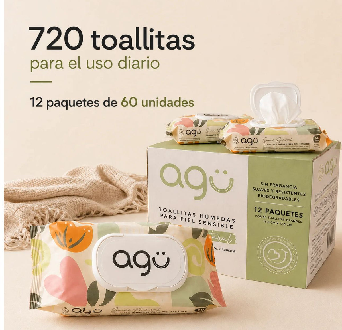 Toallas húmedas piel sensible Agü Cja 12x60unid