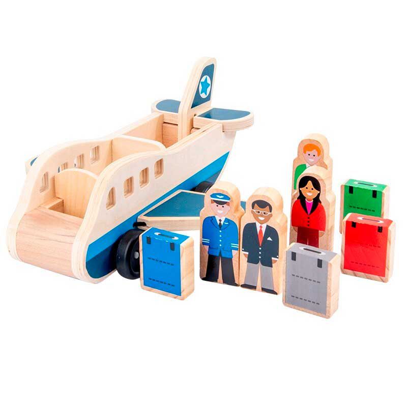 Juguete avion de madera didáctico con pasajeros y equipaje