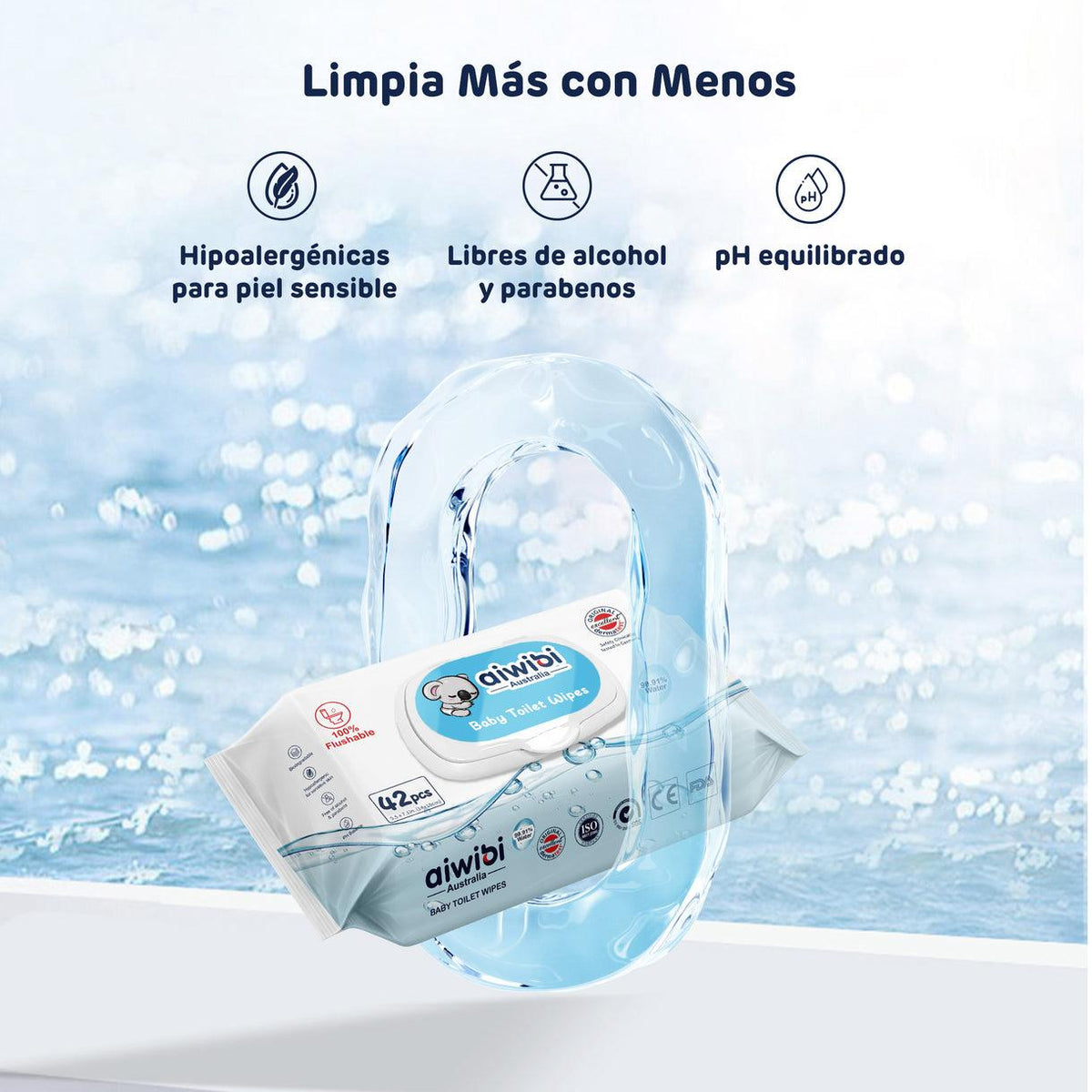 Toalla Humedas Aiwibi 99,91% Agua Tirar Wc Biodegradable