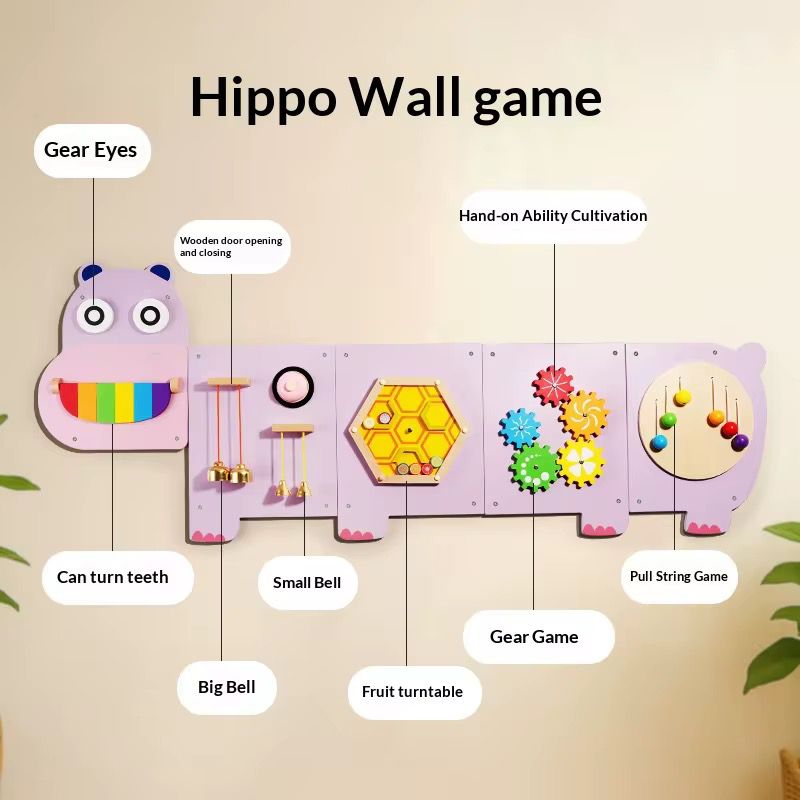 Juego Sensorial Madera Niño Panel Pared Hipopotamo Didáctico