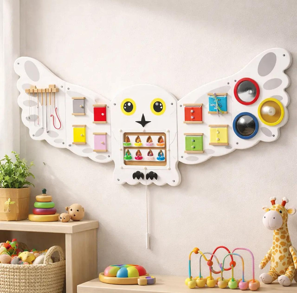Juego Sensorial Madera Niño Panel Pared Buho Didáctico
