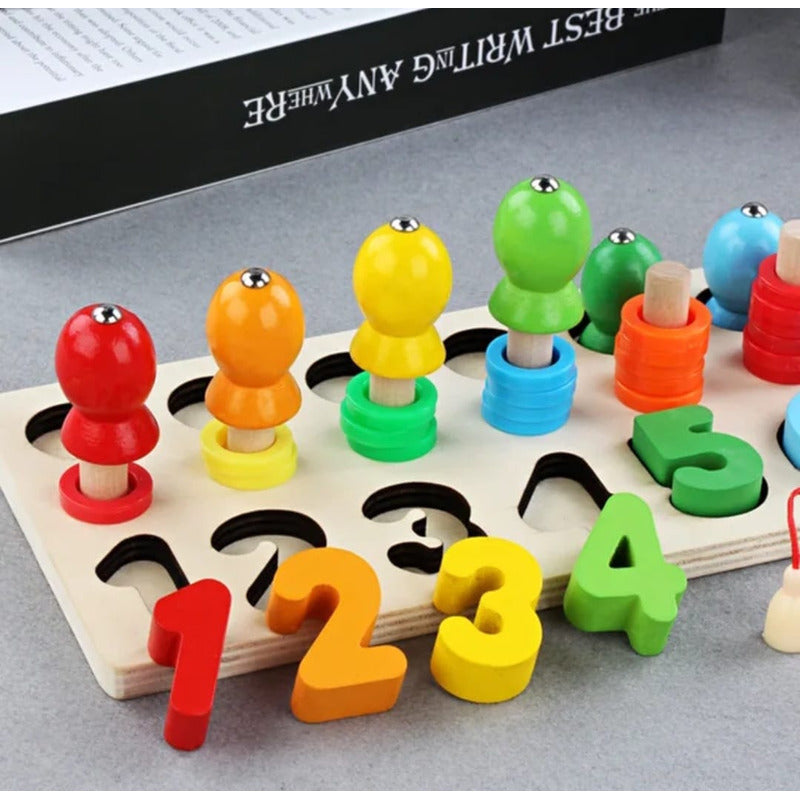 Juego De Encaje- Pesca -cuenta Madera Juego Didactico Niños
