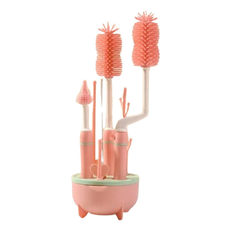 Set Cepillo De Silicona Limpiadores Mamadera Con Escurridor