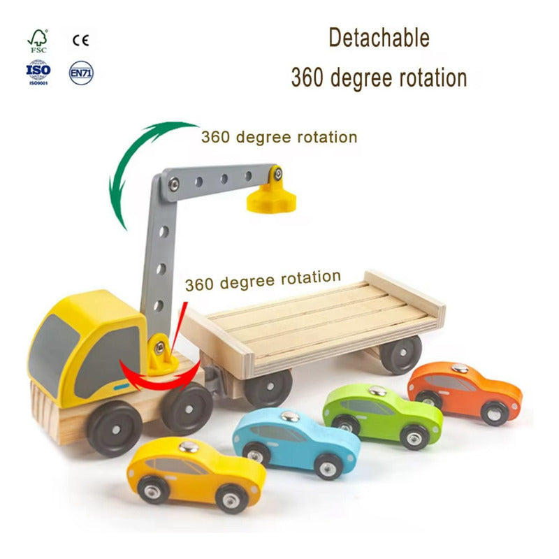 Juguete Didáctico Niños Camión Con  Cargador Madera Autos Camión Multicolor