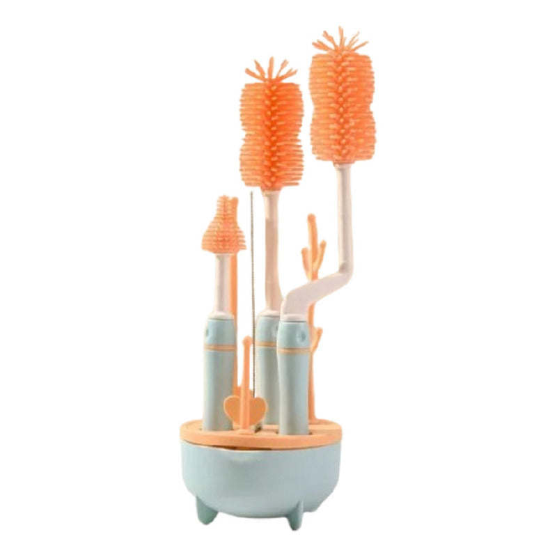 Set Cepillo De Silicona Limpiadores Mamadera Con Escurridor