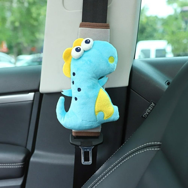 Cojín Cubre Cinturón De Seguridad Autos Para Niños Celeste-dinosaurio