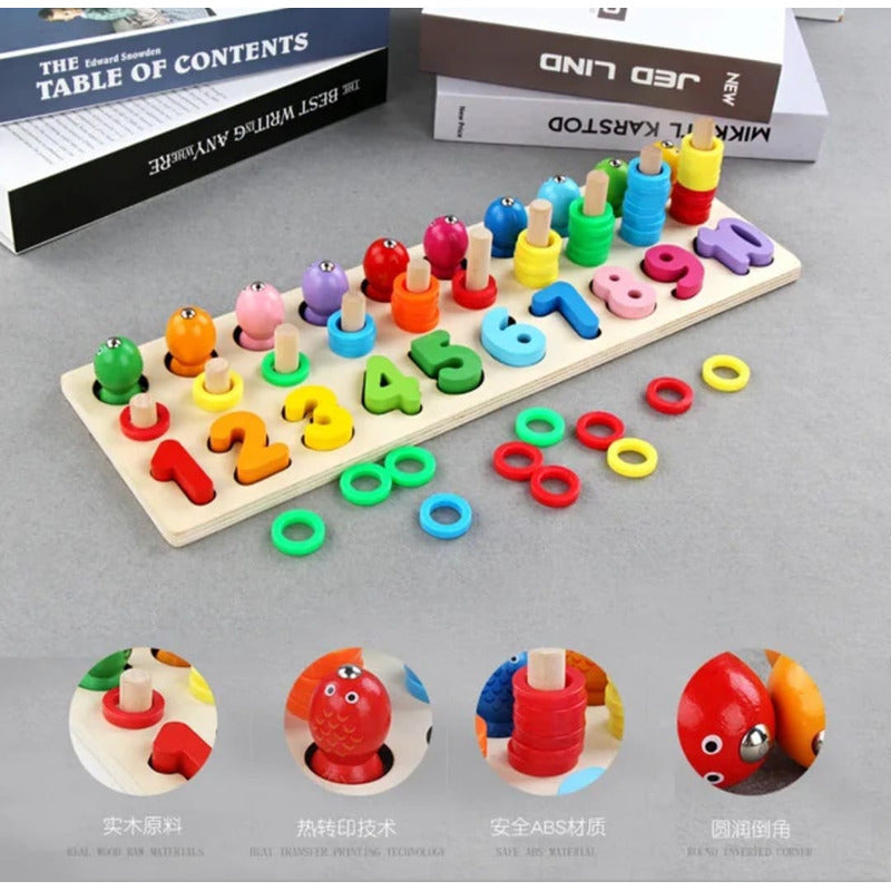 Juego De Encaje- Pesca -cuenta Madera Juego Didactico Niños