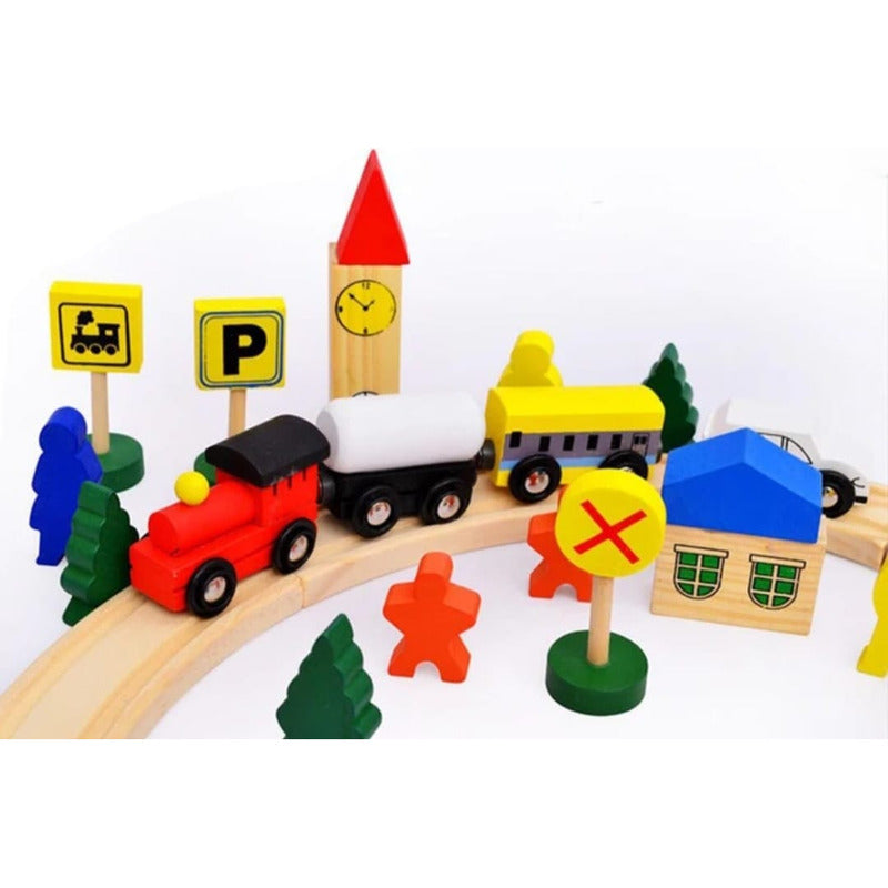 Pista De Tren Madera Juego Didáctico Niños