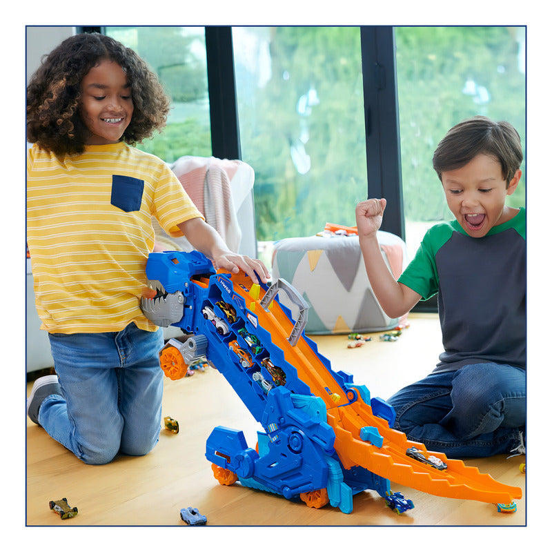 Hot Wheels City Pista De Juguete Súper Remolque T-rex Autos Multicolor