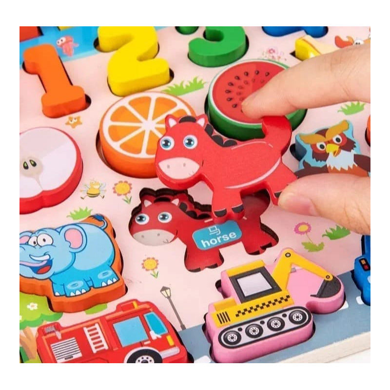 Tabla Encaje Didáctica Madera Número +animales +frutas Niños