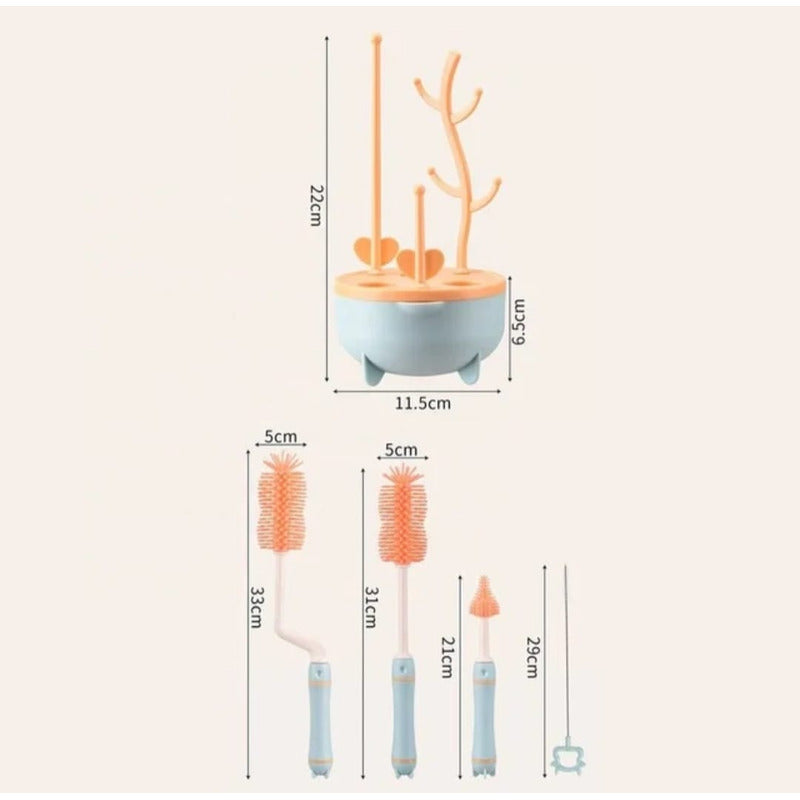 Set Cepillo De Silicona Limpiadores Mamadera Con Escurridor