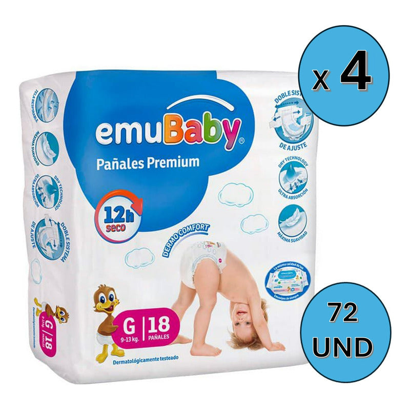 Pañales Emubaby Premium Talla G -72 Unid Grande (g) Sin Género