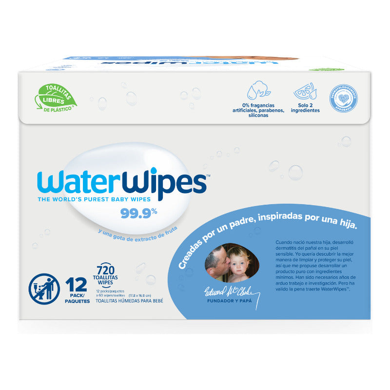 Toallitas Húmedas Waterwipes 99,9% Agua Caja 12x60uns  Piel Sensible