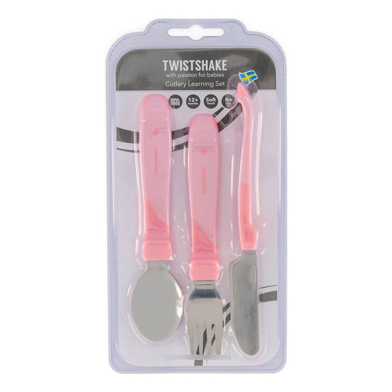 Pack Cubierto De Acero Inoxidable Niños Twistshake Rosa Liso