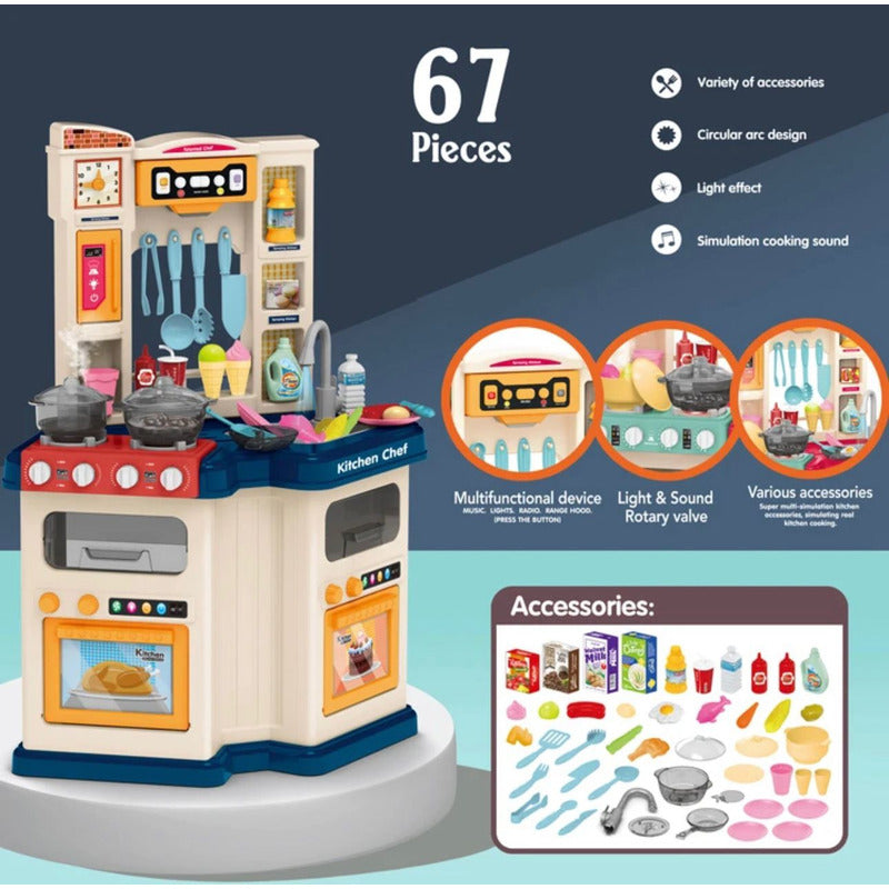 Cocina De Juguete Con Luz- Sonido- Utensilios Niños 67 Pzs