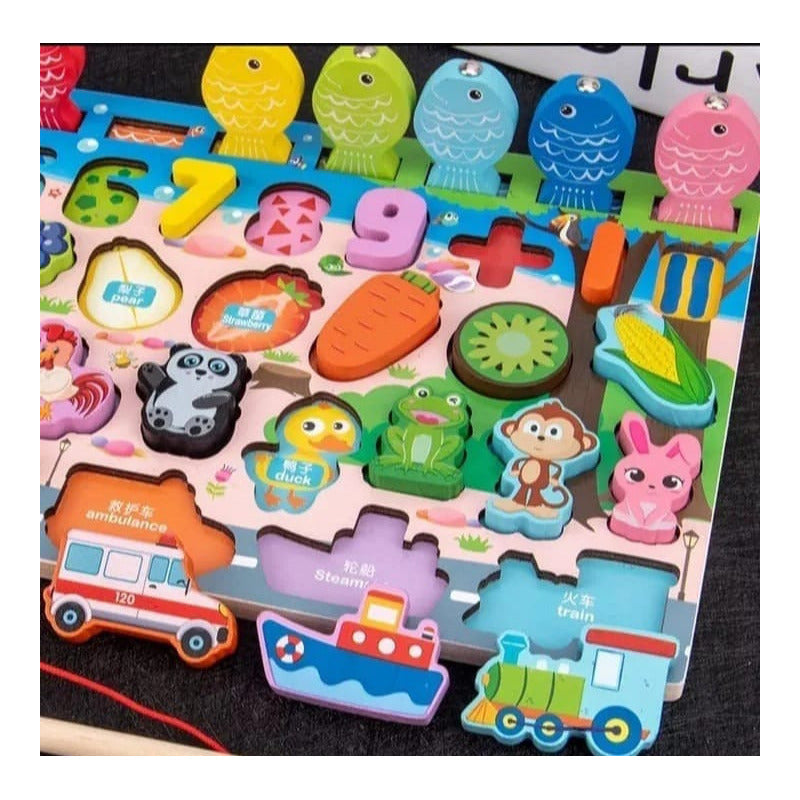 Tabla Encaje Didáctica Madera Número +animales +frutas Niños