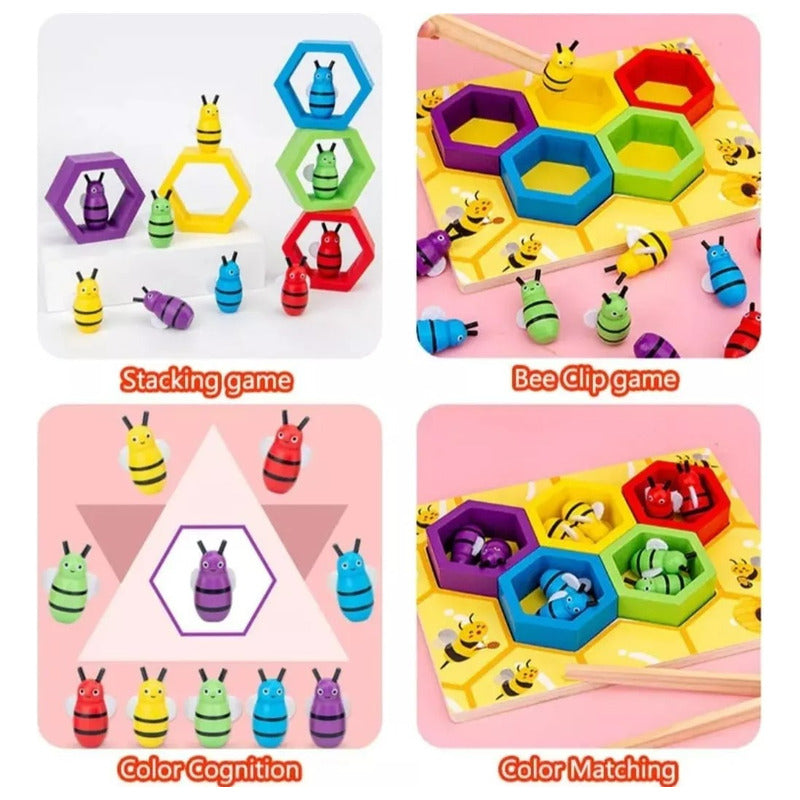 Juego Didáctico Abejas Madera Motricidad Niños Montessori