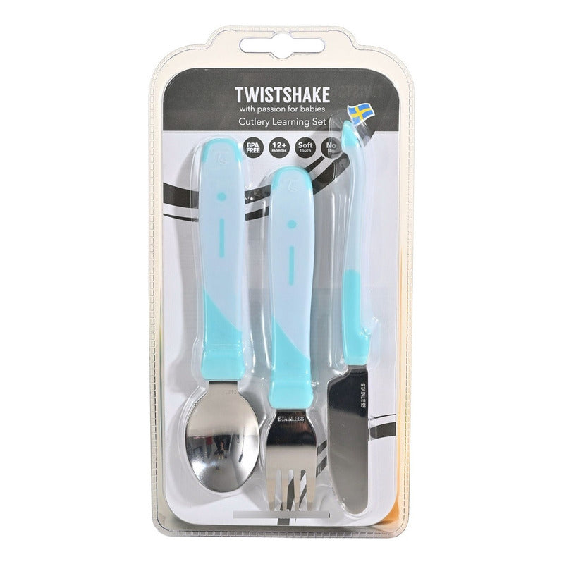 Pack Cubierto De Acero Inoxidable Niños Twistshake Celeste Liso