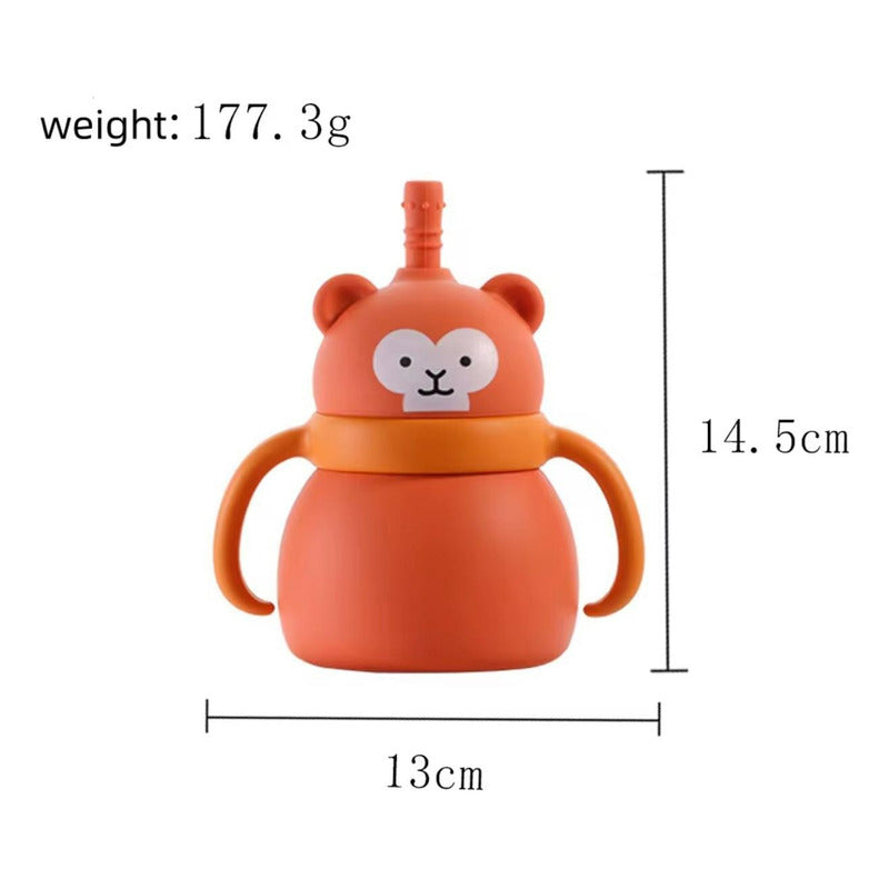 Vaso Con Bombilla Silicona Animalitos Marrón Mono