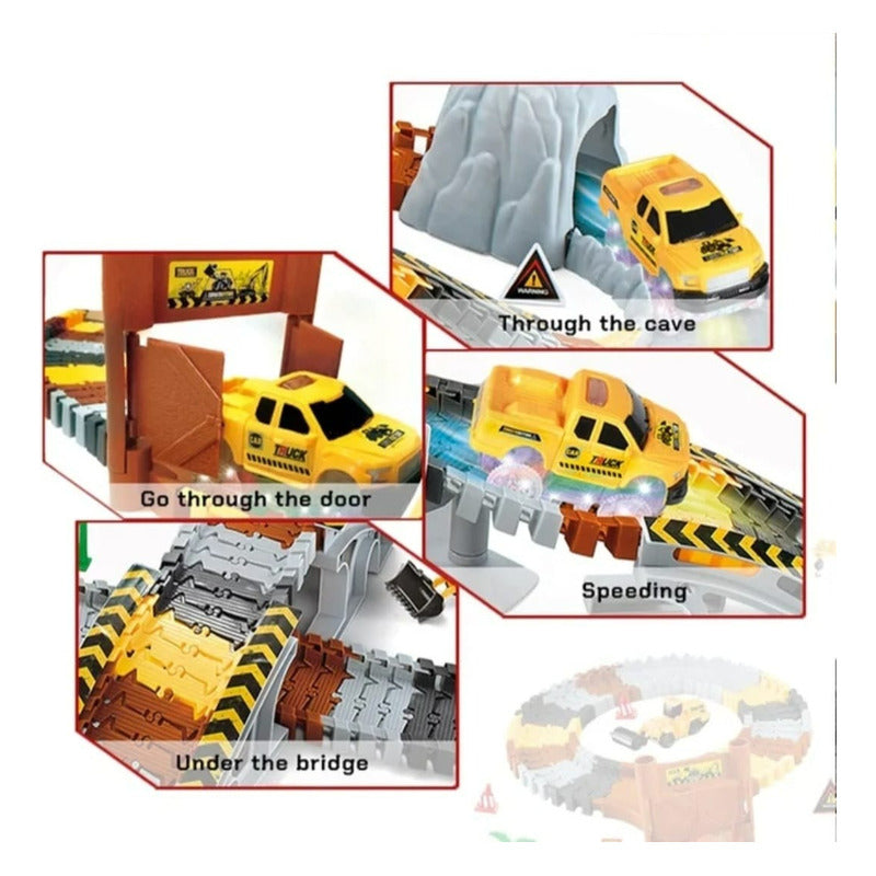Pista Auto Construcción Flexible Con Luz Led Juguete Niños Amarillo