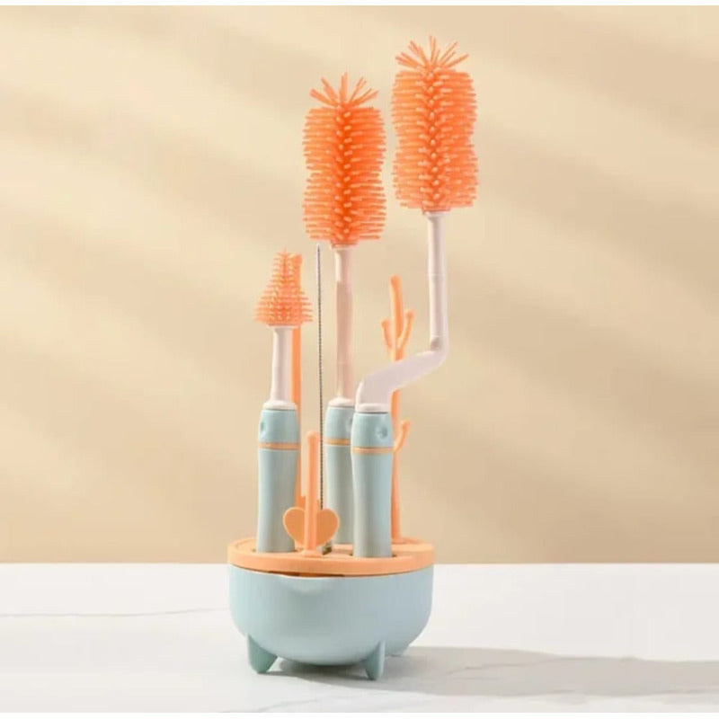 Set Cepillo De Silicona Limpiadores Mamadera Con Escurridor