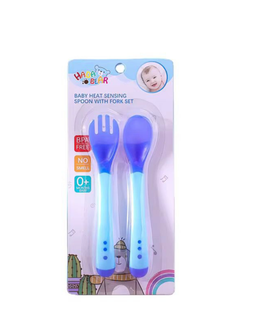 Set Cuchara-tenedor Silicona Con Sensor De Temperatura