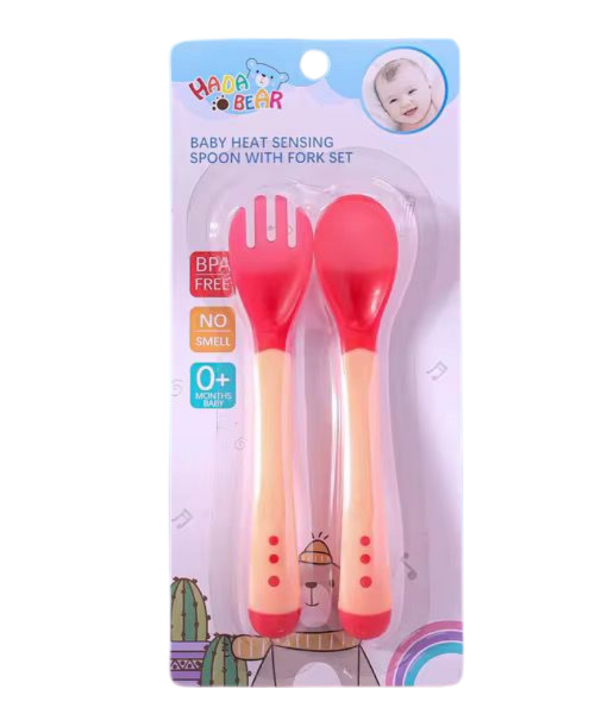 Set Cuchara-tenedor Silicona Con Sensor De Temperatura