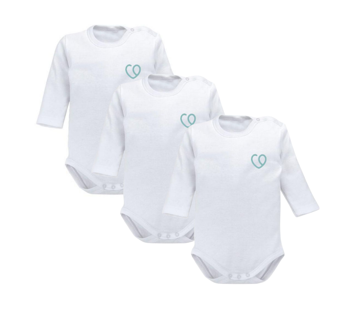 Bodys Manga Larga 3 Pzs Bebé Algodón Bambino Blanco