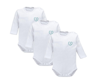 Bodys Manga Larga 3 Pzs Bebé Algodón Bambino Blanco