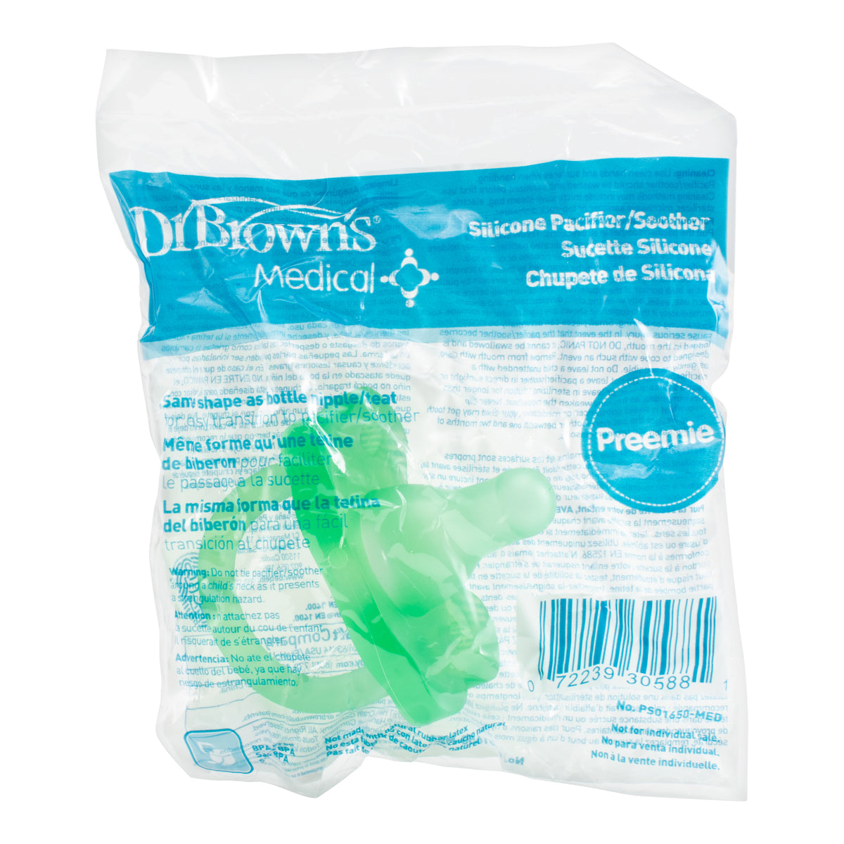 Chupete Prematuro Silicona Dr. Brown's Verde