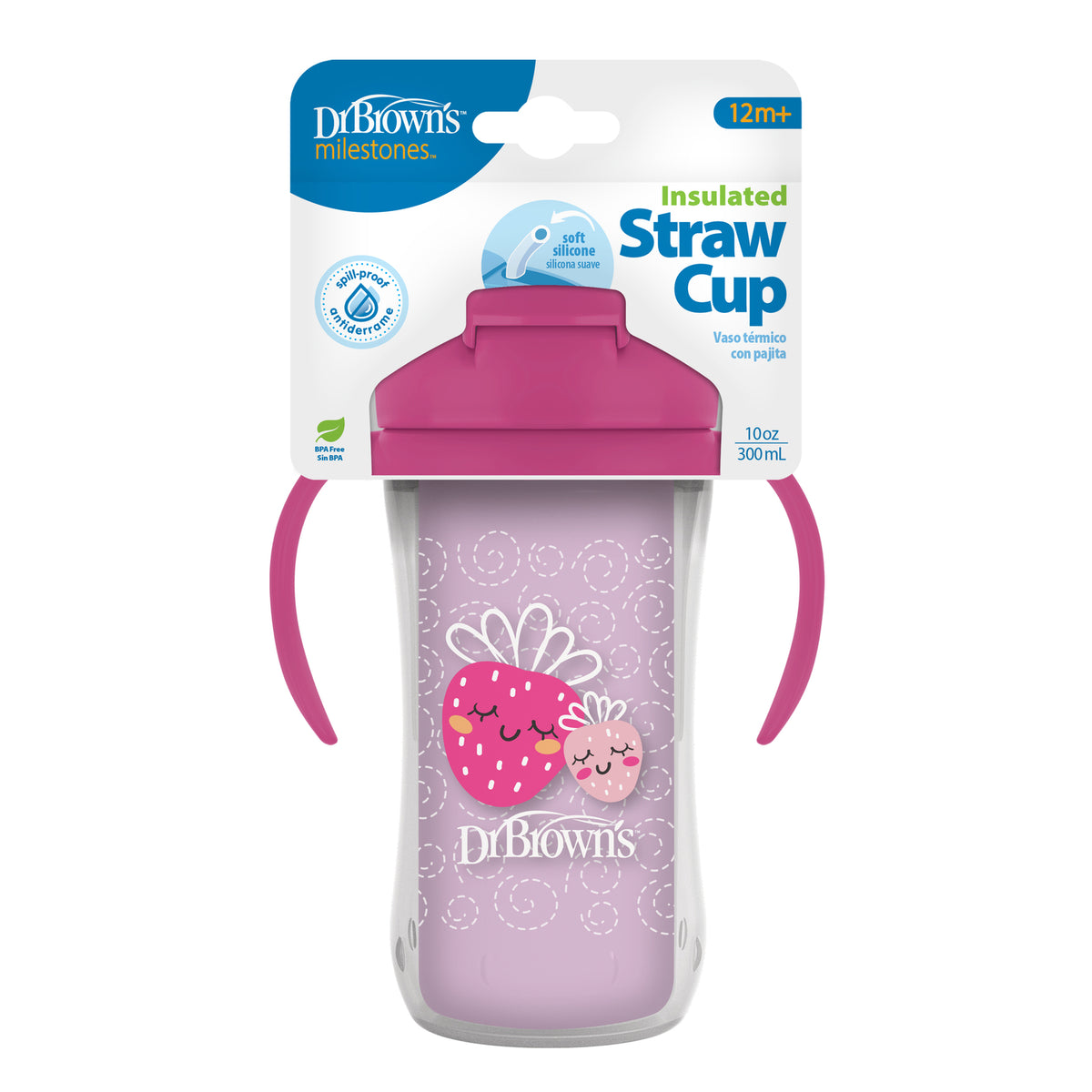 Vaso Termico Con Bombilla 12m+ Dr. Brown's 300ml Rosado