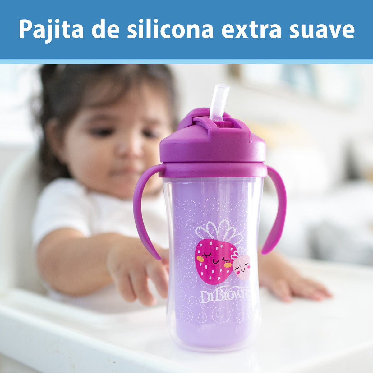 Vaso Termico Con Bombilla 12m+ Dr. Brown's 300ml Rosado