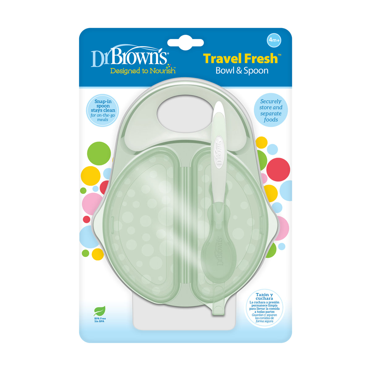 Plato Y Cuchara Para Viaje 4m+ Dr. Browns Verde