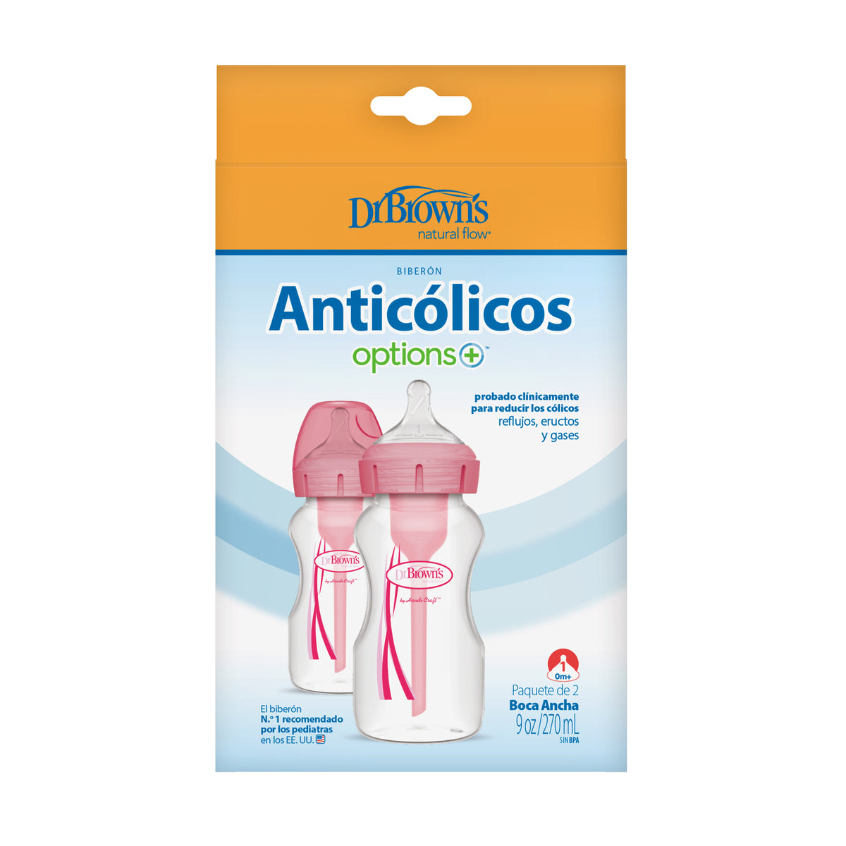 Pack 2 Mamaderas Dr Brown's Rosa Options+ Anticólico 270ml
