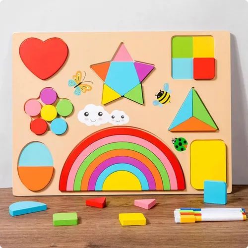 Juego De Encaje Madera Con Pizarra Multiusos